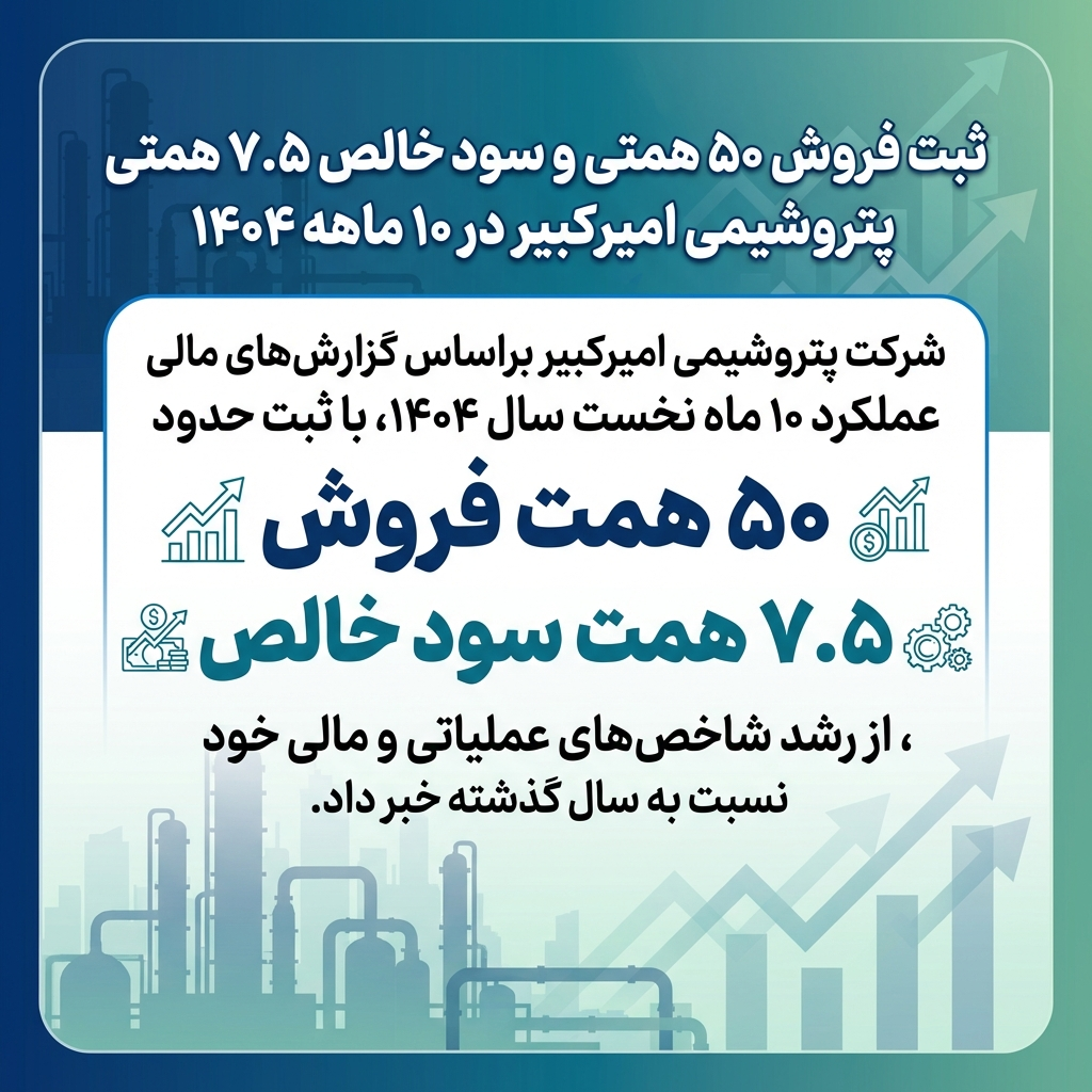 ثبت فروش ۵۰ همتی و سود خالص ۷.۵ همتی پتروشیمی امیرکبیر در ۱۰ ماهه ۱۴۰۴