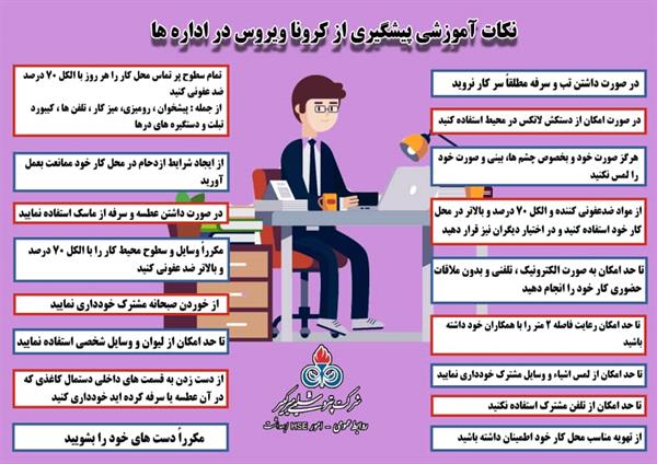 نکات آموزشی پیشگیری از کروناویروس در ادارات