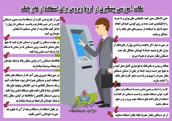 نکات آموزشی پیشگیری از کروناویروس برای استفاده از عابربانک ها