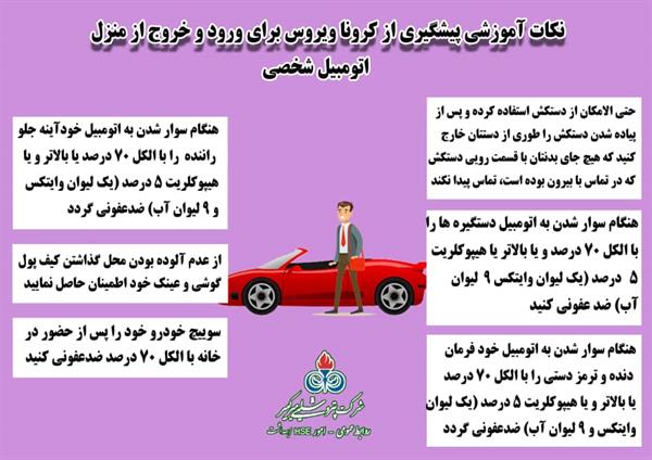 نکات آموزشی پیشگیری از کروناویروس -اتومبیل شخصی